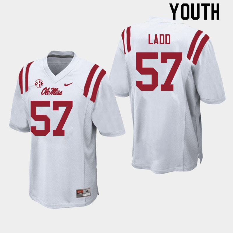 Youth #57 Clayton Ladd Ole Miss Rebels College Football Jerseys Sale-White
